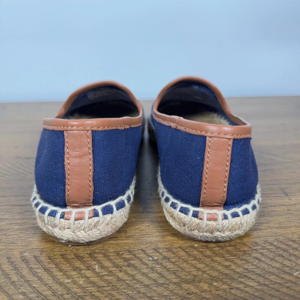 Tory Burch Espadrilles Womens 8 Navy Blue Maritime Flats Canvas Anchor Nautical